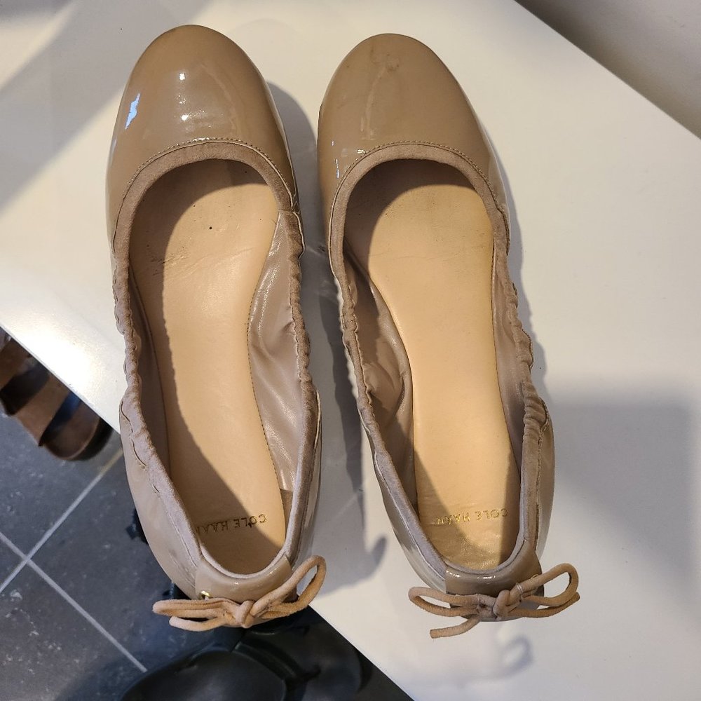 Cole Haan, shiny tan flats, size 6-1/2